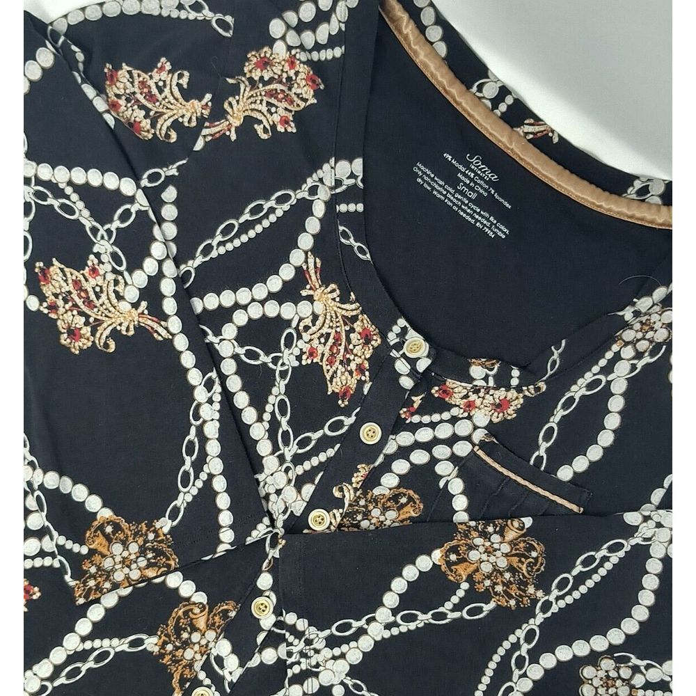 Soma Intimates Nightgown‎ Small Nightshirt Black w/All Over Print Sleepwear Gown